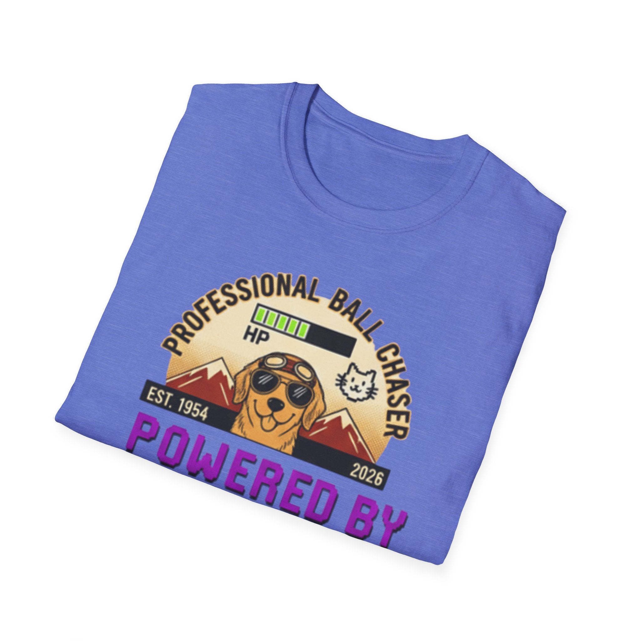 Professional Ball Chaser T-Shirt – Powered by Kibble & Chaos – Funny Dog Lover Tee – Dog Mom & Dad Gift – Pet Humor Shirt – Gildan 64000 Softstyle