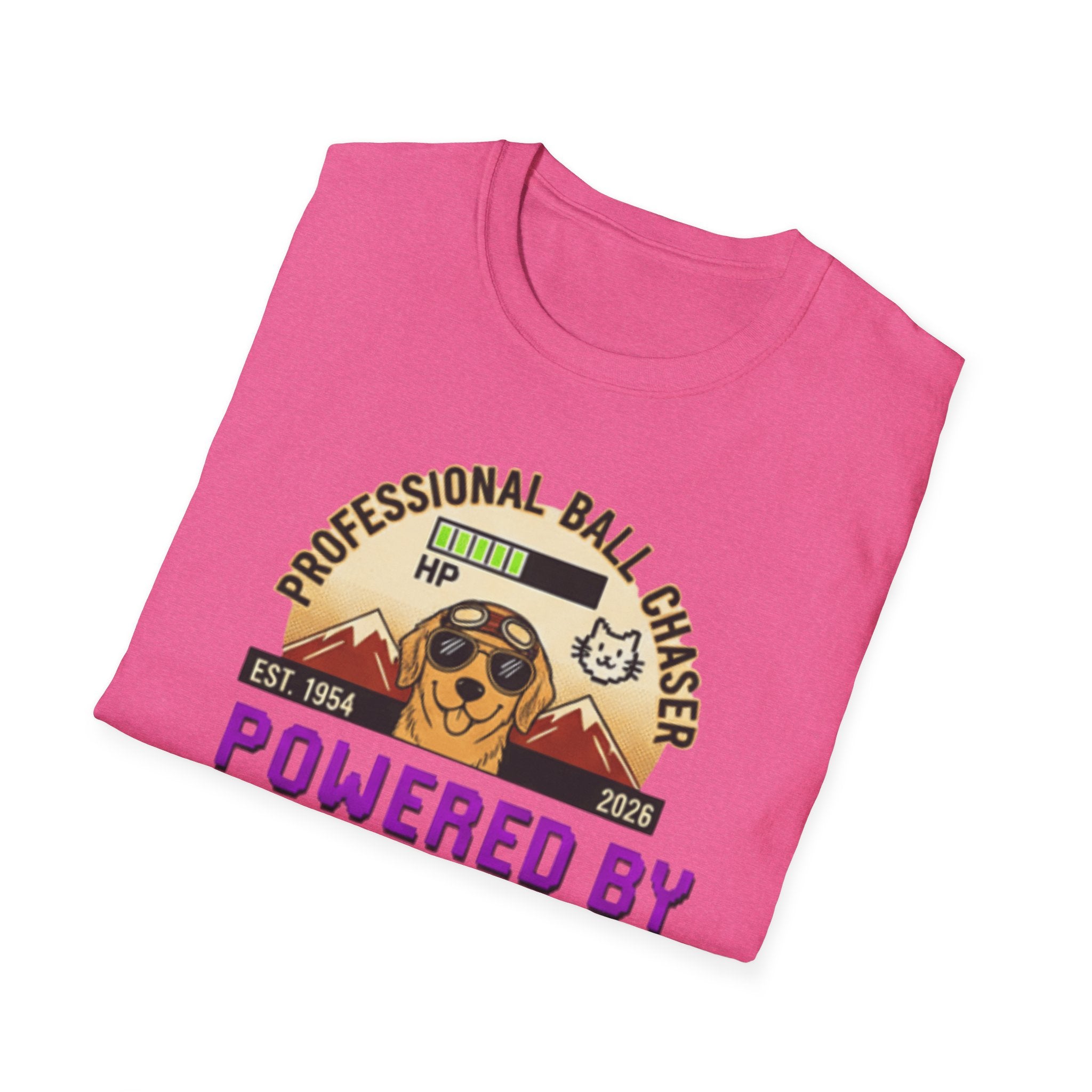 Professional Ball Chaser T-Shirt – Powered by Kibble & Chaos – Funny Dog Lover Tee – Dog Mom & Dad Gift – Pet Humor Shirt – Gildan 64000 Softstyle