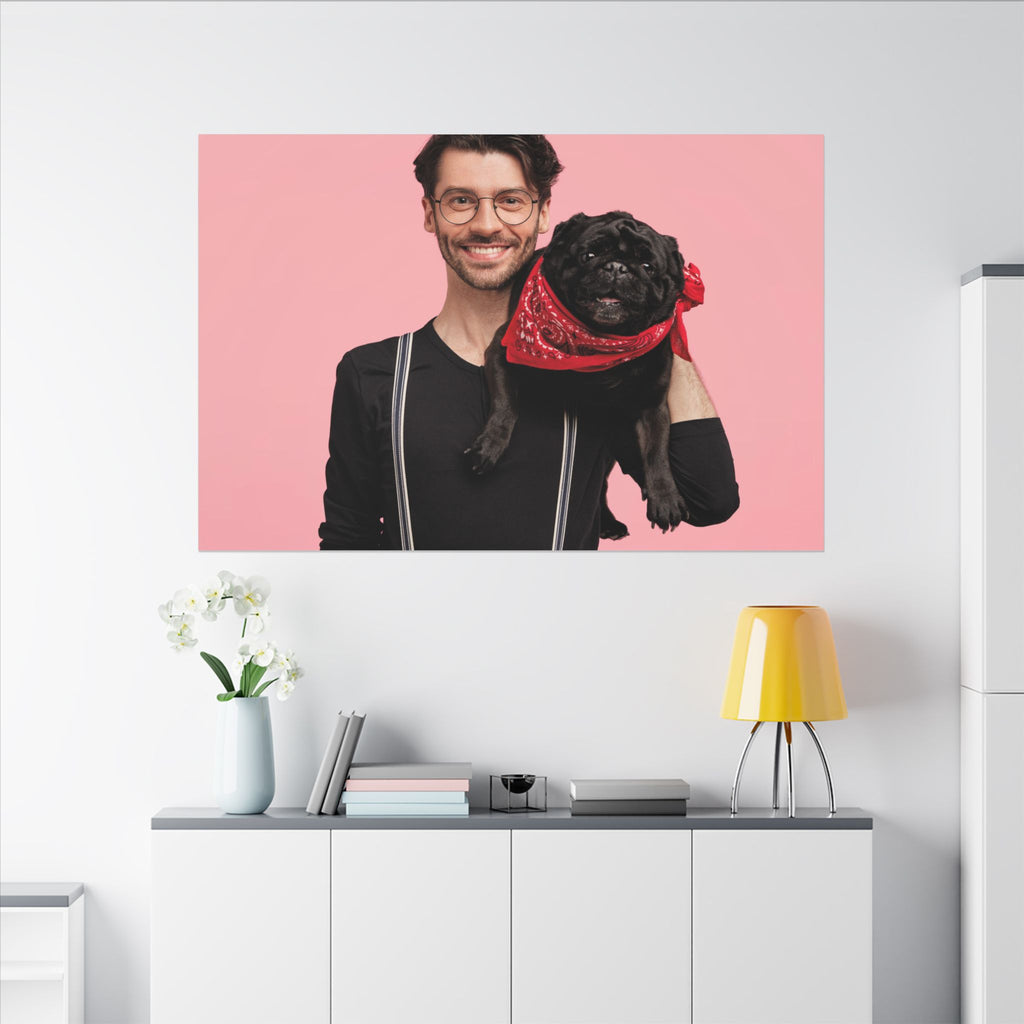 Custom Pet & Owner Portrait Canvas - Hand-Illustrated Matte Canvas Wall Art